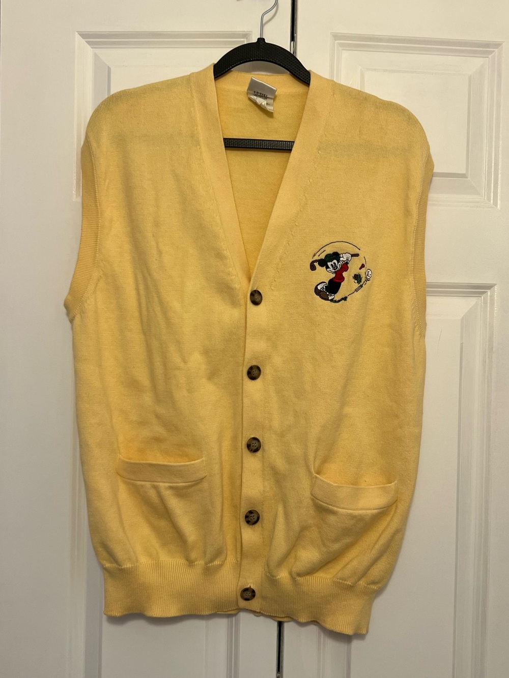 Vintage Disney Mickey Golf Sweater Yellow Medium